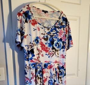 Floral Midi Dress - Blue and Pink